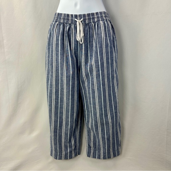 beachlunchlounge Pants - Beach Lunch Lounge Linen Striped Blue and White Pants Size M